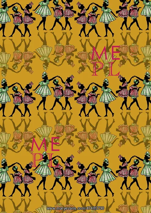 : Repeating Pattern - Dancing girls - silhouette - yellow : Repeating Pattern - Dancing girls - silhouette - yellow