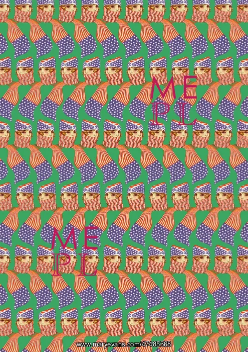 : Repeating Pattern - Girl in Stars and Stripes Scarf, green : Repeating Pattern - Girl in Stars and Stripes Scarf, green
