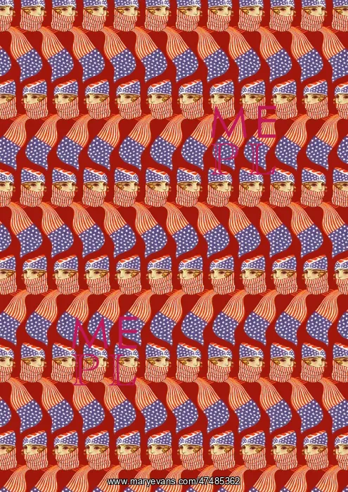 : Repeating Pattern - Girl in Stars and Stripes Scarf, red : Repeating Pattern - Girl in Stars and Stripes Scarf, red