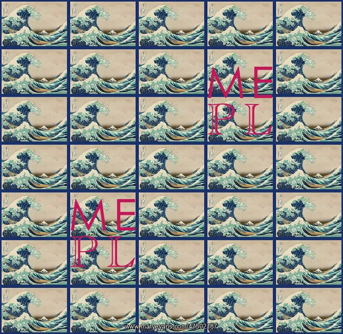 : Repeating Pattern - Hokusai Great Wave - blue border : Repeating Pattern - Hokusai Great Wave - blue border