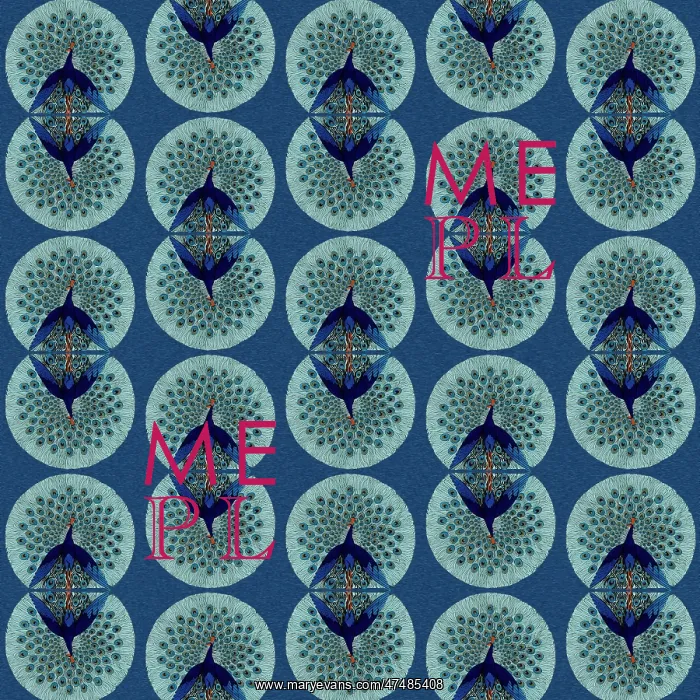 : Repeating Pattern - peacocks, blue : Repeating Pattern - peacocks, blue