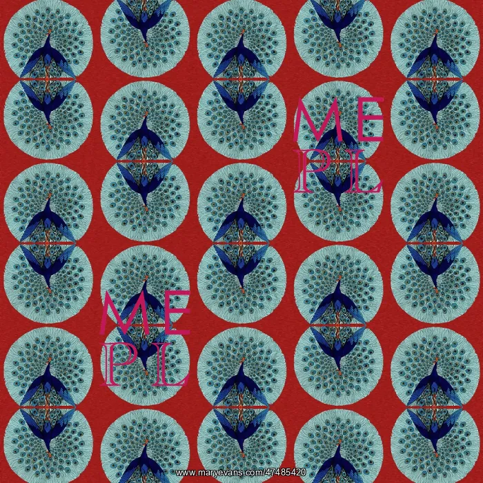 : Repeating Pattern - peacocks, red : Repeating Pattern - peacocks, red