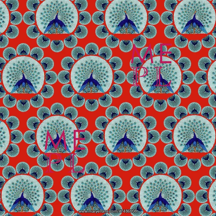 : Repeating Pattern - peacocks, red : Repeating Pattern - peacocks, red
