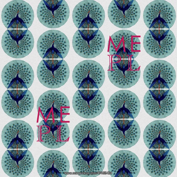 : Repeating Pattern - peacocks, white : Repeating Pattern - peacocks, white