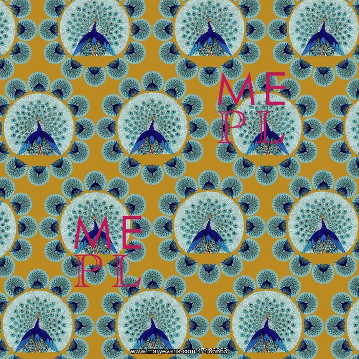 : Repeating Pattern - peacocks, yellow : Repeating Pattern - peacocks, yellow