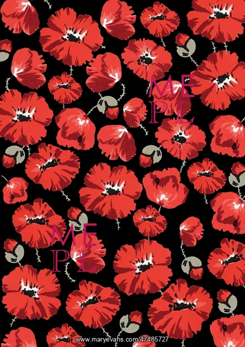 : Repeating Pattern - Poppies - Black background : Repeating Pattern - Poppies - Black background