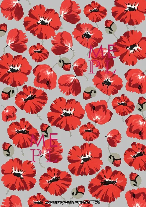 : Repeating Pattern - Poppies - Grey background : Repeating Pattern - Poppies - Grey background