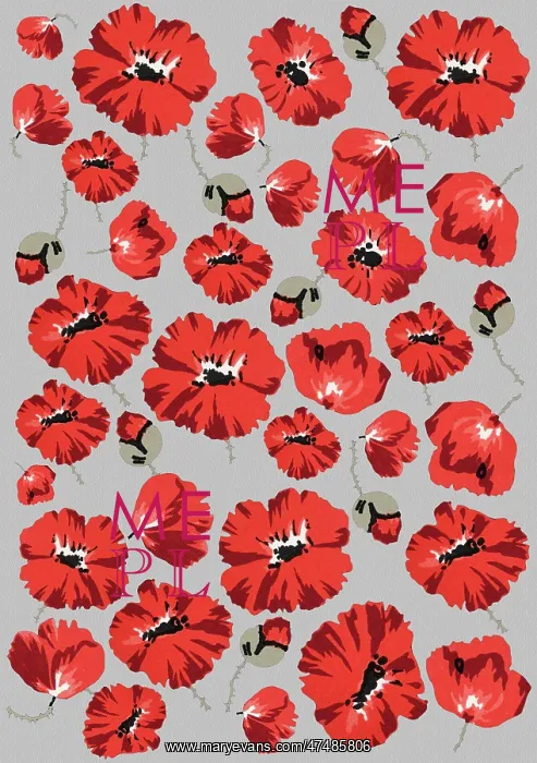 : Repeating Pattern - Poppies - Grey background : Repeating Pattern - Poppies - Grey background