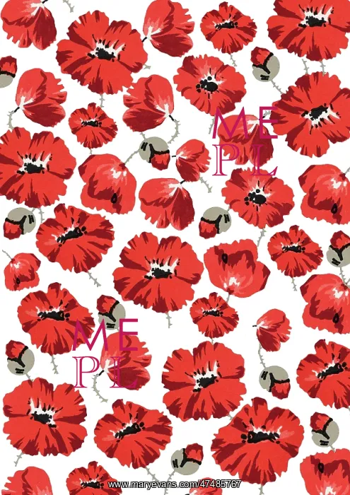 : Repeating Pattern - Poppies - White background : Repeating Pattern - Poppies - White background
