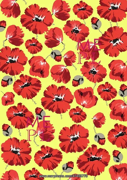 : Repeating Pattern - Poppies - Yellow background : Repeating Pattern - Poppies - Yellow background