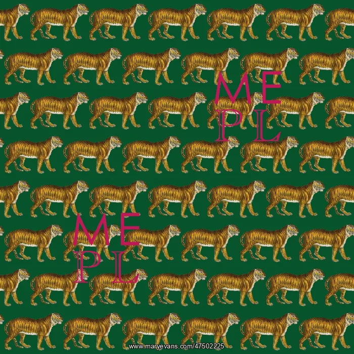 : Repeating Pattern - Tigers - dark green background : Repeating Pattern - Tigers - dark green background