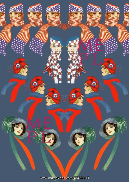 : Repeating Pattern - Four women - scarves and hats : Repeating Pattern - Four women - scarves and hats