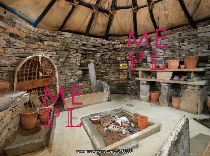 : Replica house, Skara Brae, Mainland, Orkney, Scotland : Replica house, Skara Brae, Mainland, Orkney, Scotland
