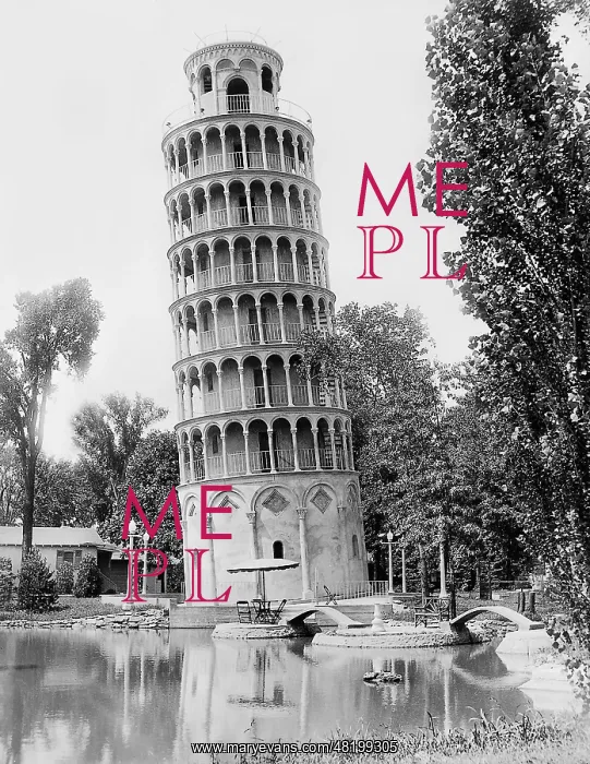 : Replica of the Leaning Tower of Pisa at the World Exhibition : Replica of the Leaning Tower of Pisa at the World Exhibition