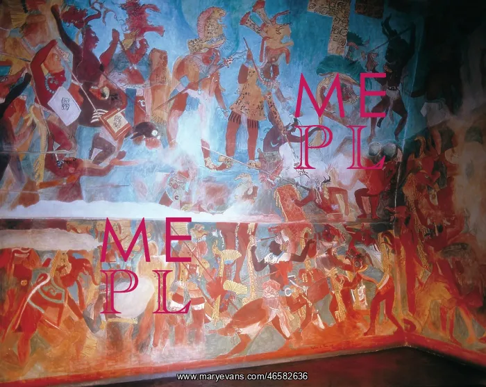 : Replica of the Mayan wall paintings placed in Bonampak : Replica of the Mayan wall paintings placed in Bonampak