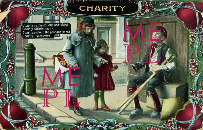 : Representation of Charity - Money for a poor crippled boy : Representation of Charity - Money for a poor crippled boy
