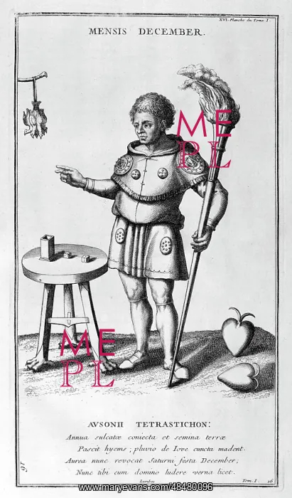 : Representation of December as a man in armour; : Representation of December as a man in armour;