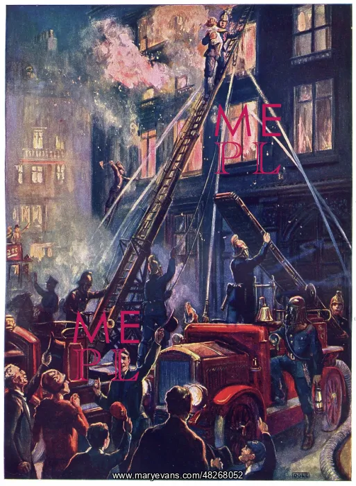 : Rescued by Firemen 1928 drawn by R.B. Ogle : Rescued by Firemen 1928 drawn by R.B. Ogle