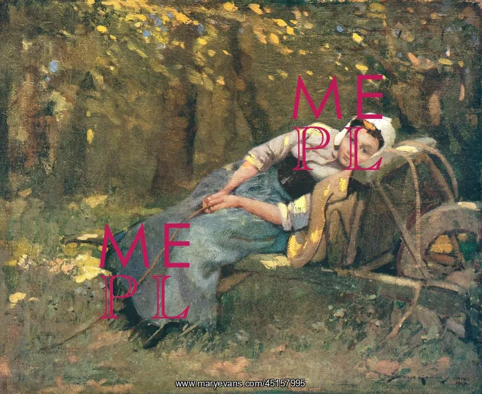 : Resting. A portrait painting of a young woman sat on a crude bench by the edge of a forest : Resting. A portrait painting of a young woman sat on a crude bench by the edge of a forest