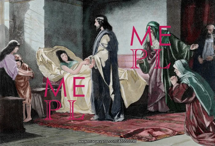 : Resurrection of Jairus daughter. Engraving by Rusing. Color : Resurrection of Jairus daughter. Engraving by Rusing. Color