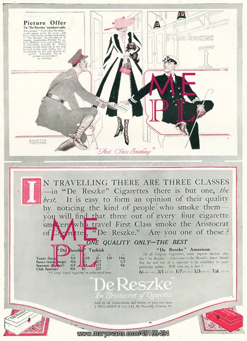 : De Reszke Advertisement First Class Smoking : De Reszke Advertisement First Class Smoking