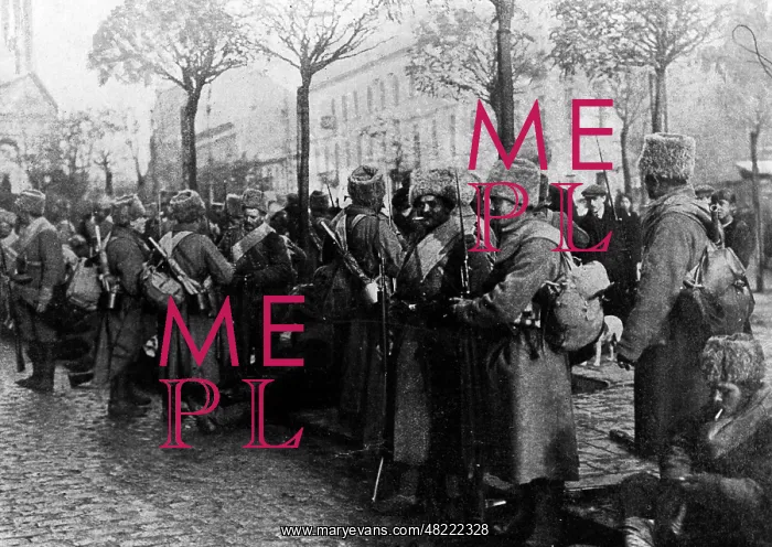 : Retreating Russian troops take a break, 1915 : Retreating Russian troops take a break, 1915