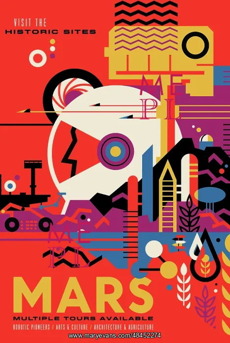 : Retro space travel poster of NASA's Mars Exploration : Retro space travel poster of NASA's Mars Exploration
