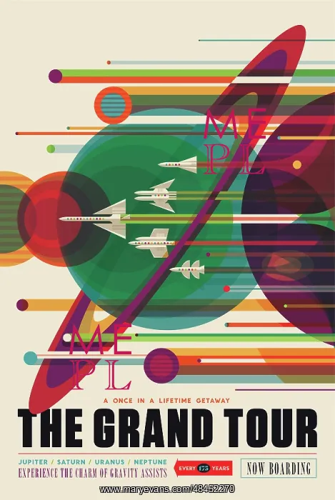 : Retro space travel poster of a solar system : Retro space travel poster of a solar system