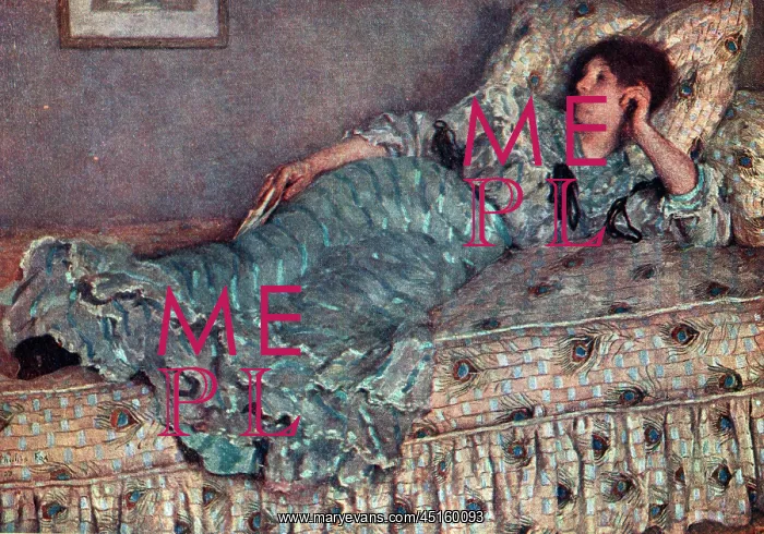 : Reverie. This oil painting shows a very relaxed woman : Reverie. This oil painting shows a very relaxed woman