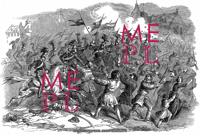 : Revolution in Prussia, March 1848. Troops charging : Revolution in Prussia, March 1848. Troops charging