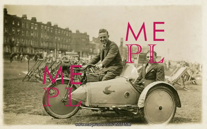 : Rex Motorcycle and Sidecar - on the beach at Margate : Rex Motorcycle and Sidecar - on the beach at Margate