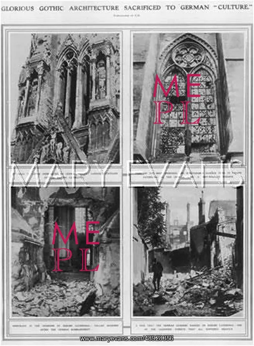 : Rheims Cathedral damaged by German bombardment : Rheims Cathedral damaged by German bombardment