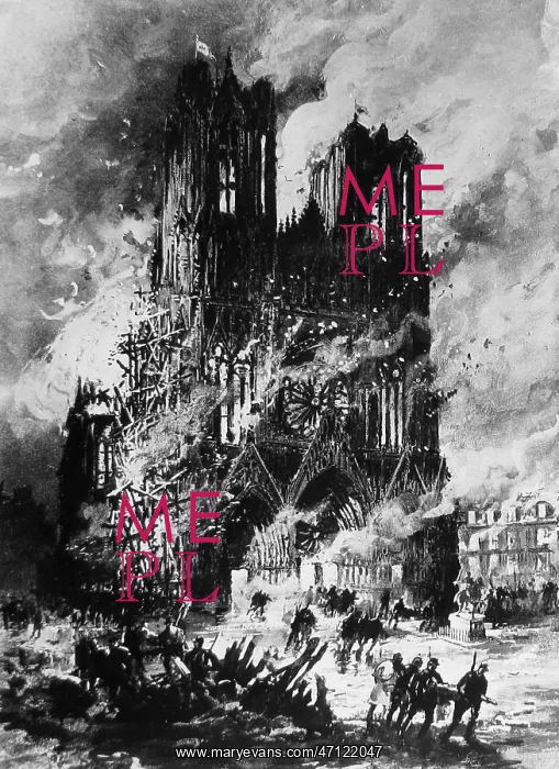  : Rheims Cathedral on fire during WW1