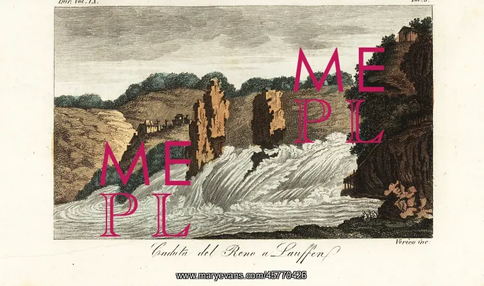 : Rhine Falls or Rheinfall at Schaffhausen, Switzerland, 1800s : Rhine Falls or Rheinfall at Schaffhausen, Switzerland, 1800s