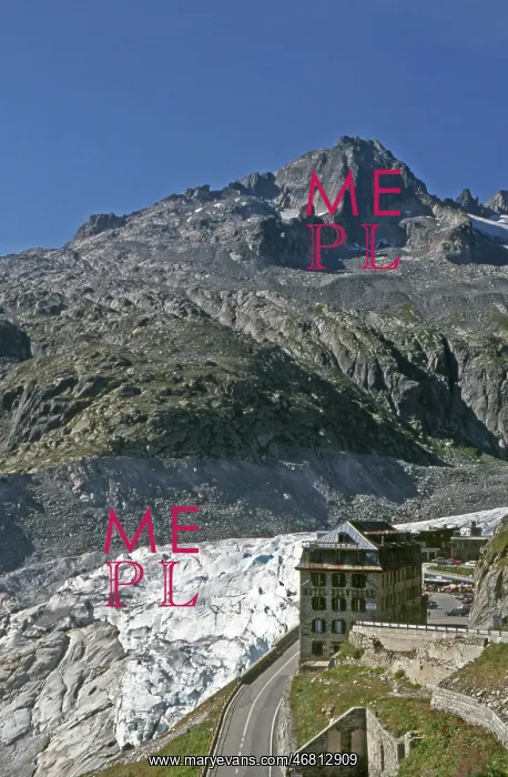 : Rhone glacier with Hotel Belvedere : Rhone glacier with Hotel Belvedere