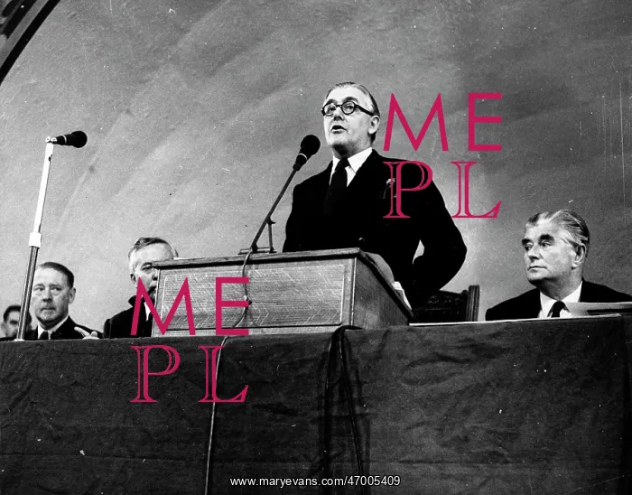 : Richard Crossman speaking at a podium : Richard Crossman speaking at a podium
