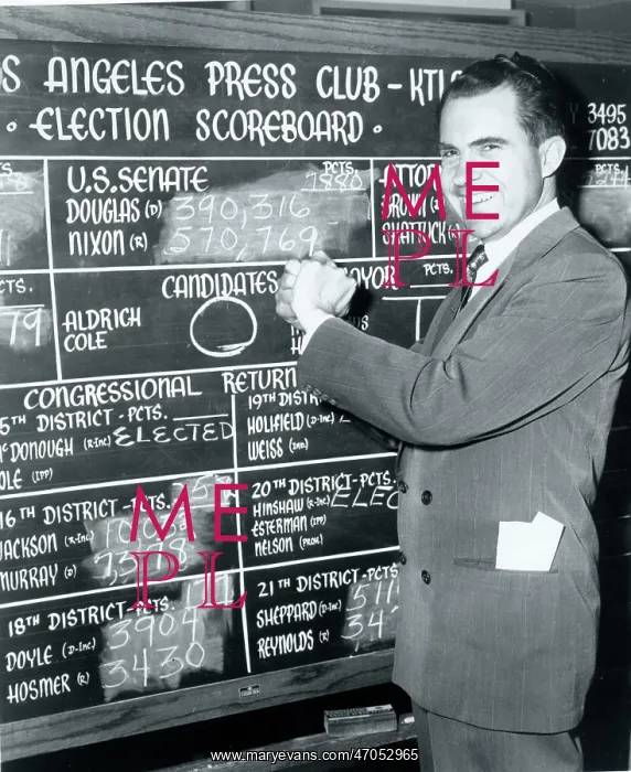 : Richard Nixon with election scoreboard : Richard Nixon with election scoreboard
