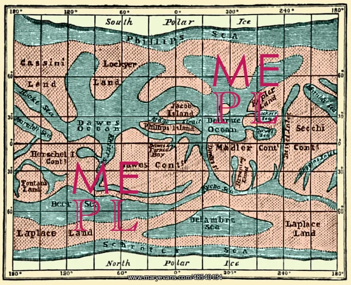 : Richard Proctor Mars Map, 1860s : Richard Proctor Mars Map, 1860s