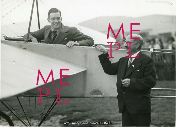 : Richard Shuttleworth in the restored Blsriot with Mr A.? : Richard Shuttleworth in the restored Blsriot with Mr A.?