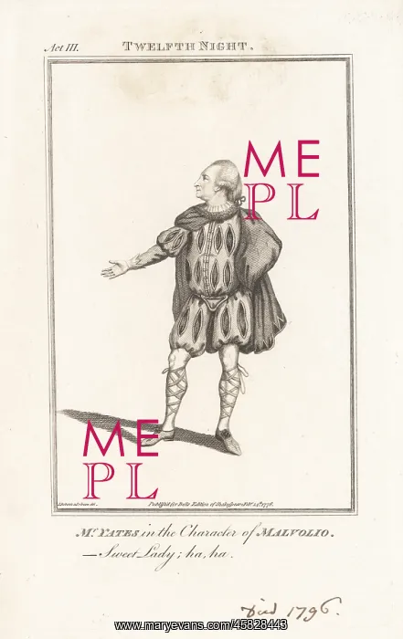  : Richard Yates as Malvolio in Twelfth Night, 1751