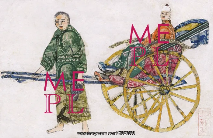  : Rickshaw scene made from used postage stamps