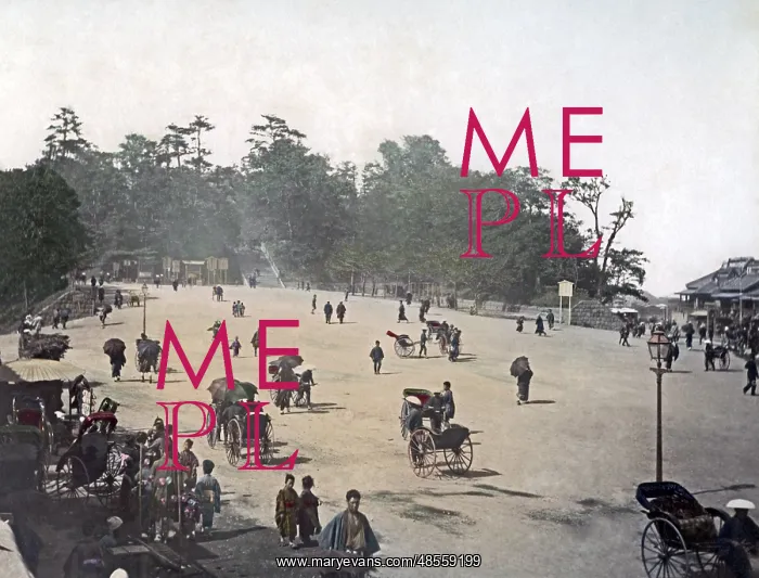  : Rickshaws in a public square, Japan, circa 1890
