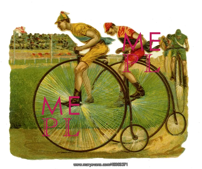 : Riders on penny farthing bicycles : Riders on penny farthing bicycles