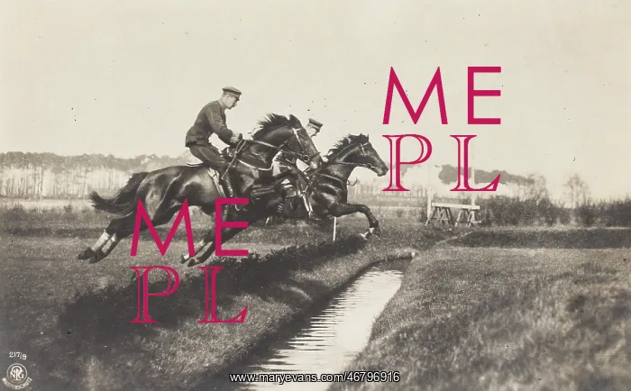 : Riders in uniform jump over a moat : Riders in uniform jump over a moat