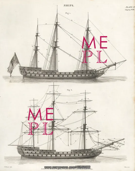 : Rigging plans for sailing ships, 18th century : Rigging plans for sailing ships, 18th century