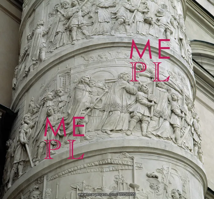 : Right column with reliefs depicting scenes from the life of : Right column with reliefs depicting scenes from the life of