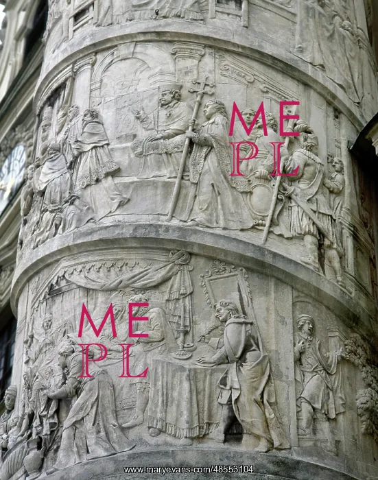 : Right column with reliefs depicting scenes from the life of : Right column with reliefs depicting scenes from the life of