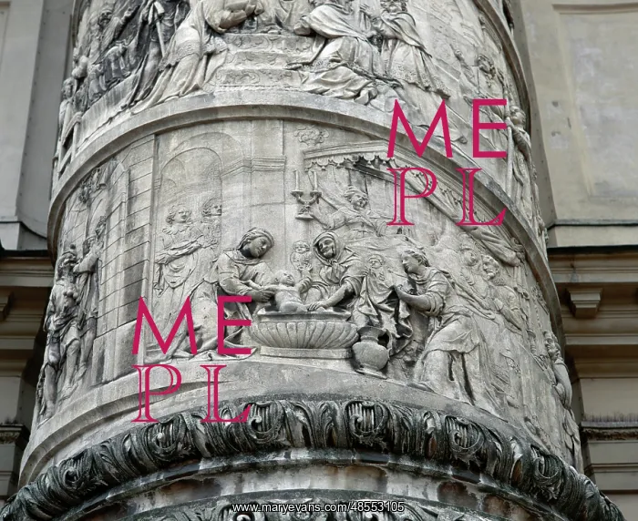 : Right column with reliefs depicting scenes from the life of : Right column with reliefs depicting scenes from the life of