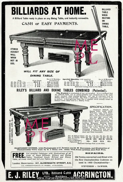 : Riley's Billiard and Dining Table Combined advert 1903 : Riley's Billiard and Dining Table Combined advert 1903