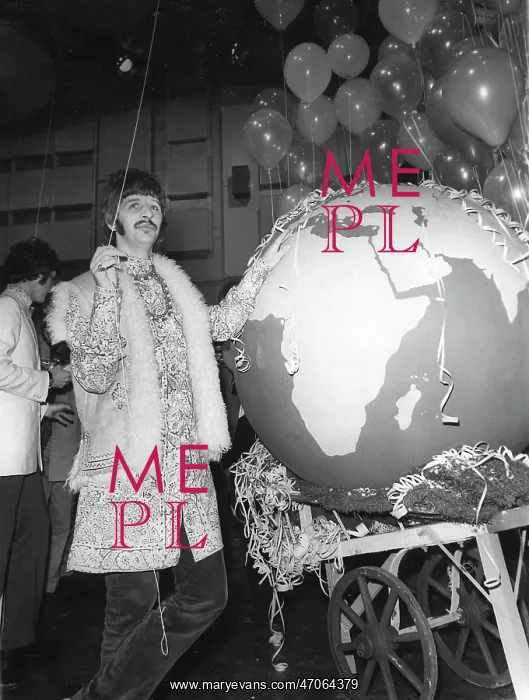 : Ringo Starr with globe at EMI Studios for live TV show : Ringo Starr with globe at EMI Studios for live TV show